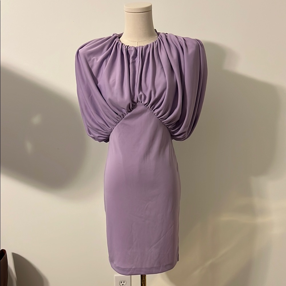 Ronny Kobo Collection Purple Sheath Mini Dress with Puff Sleeves small